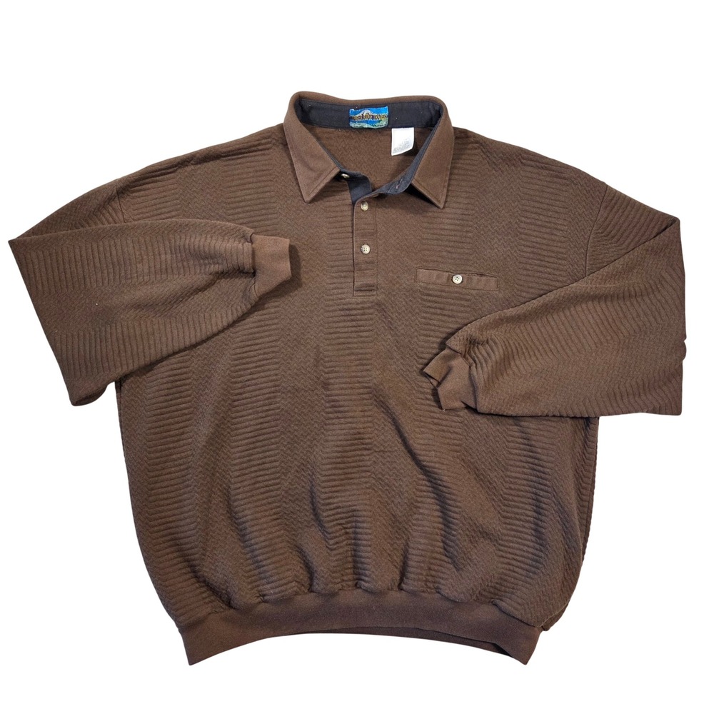 Timber Ridge Traders Mens XXL Brown Textured Knit Long Sleeve Polo Sweatshirt